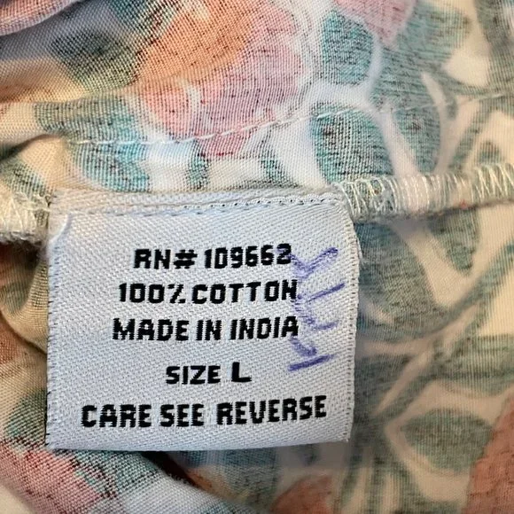 Tulip Top Button Down Floral Tunic 100% Cotton Long Sleeve Size Large Boxy - Picture 11 of 13